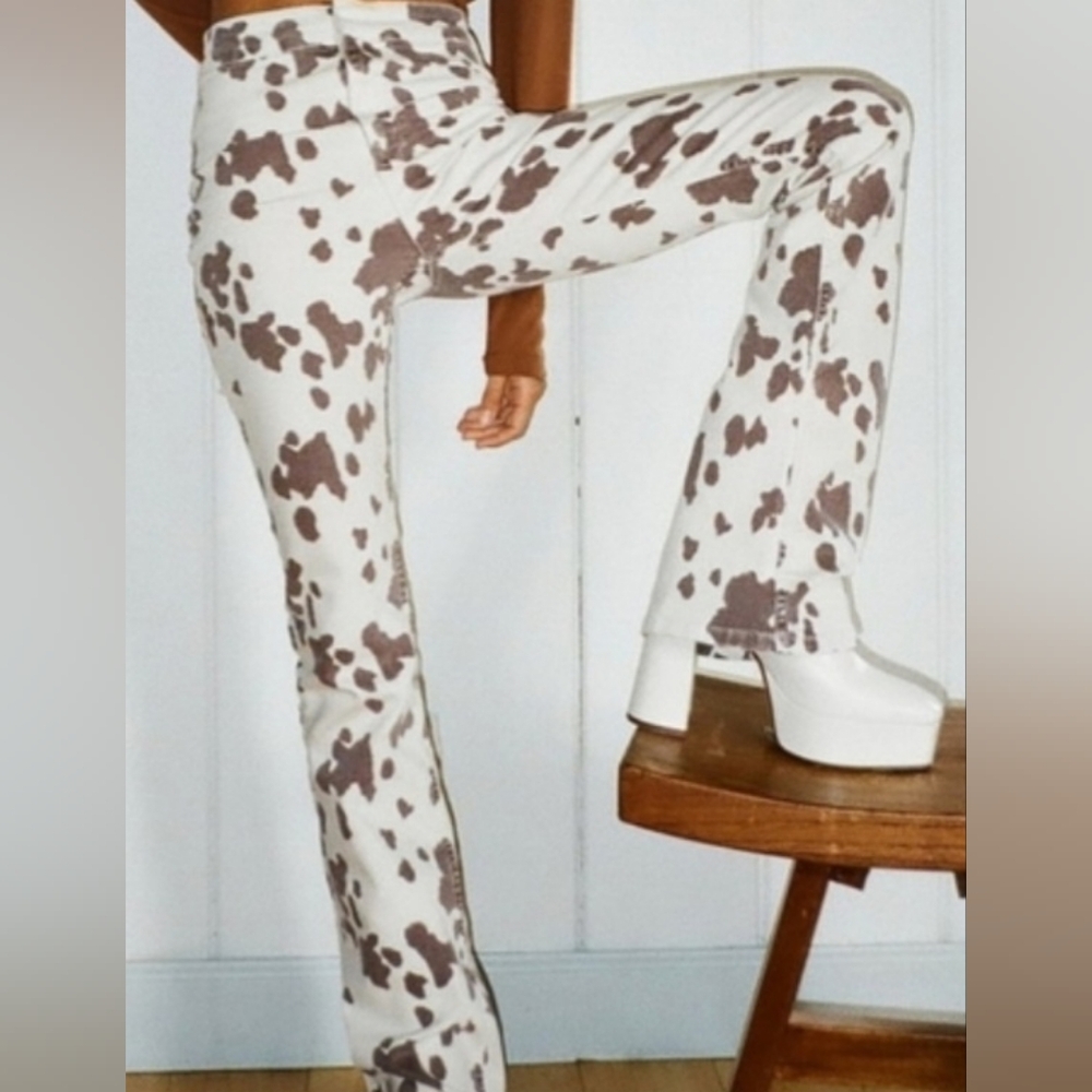 NWT RARE ON TREND Zara cowhide highrise flare skinny jean sz 8